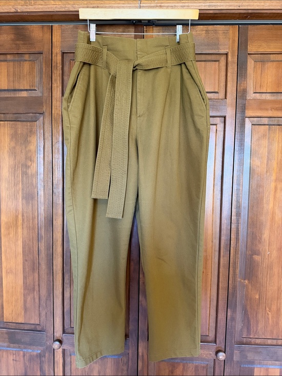 a new day Pants - Cinched Waist Paper Bag Trousers Khaki Chinos, Tie Waist - Size 12 A New Day